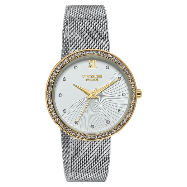 Poze By Sonata Quartz Analog White Dial Silver Metal Plated Strap Watch For Women - image number 2