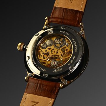 Titan Nebula Abhiyant 18k Gold Hand-Wound Mechanical Analog with Exhibition Caseback Leather Strap Watch for Men