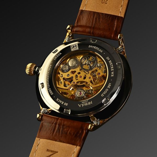 Titan Nebula Abhiyant 18k Gold Hand-Wound Mechanical Analog with Exhibition Caseback Leather Strap Watch for Men - image number 4