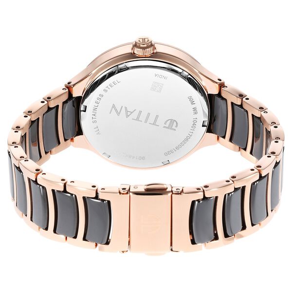 Titan Ceramic Fusion Quartz Multifunction Black Dial Rose Gold Dual-Toned Stainless Steel Bracelet Watch for Men - image number 6
