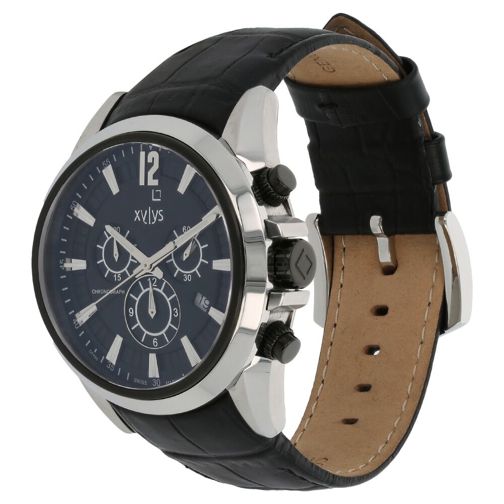 Buy Online Xylys Swiss Chronograph Black Leather Strap and Black