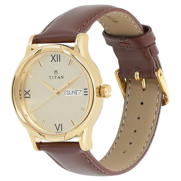 Titan Champagne Dial Analog with Day and Date Leather Strap watch for Men - image number 1