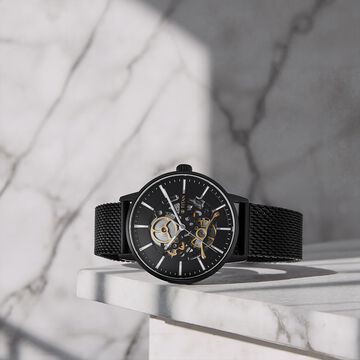 Titan Mechanical Slimline Black Dial Black Mesh Strap Watch for Men