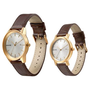 Sonata Quartz Analog with Date White Dial Leather Strap Watch for Couple