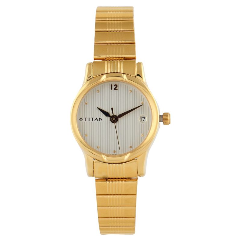 Titan Quartz Analog with Date Silver Dial Stainless Steel Strap Watch for Women