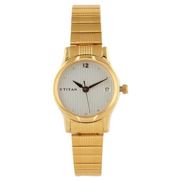 Titan Quartz Analog with Date Silver Dial Stainless Steel Strap Watch for Women