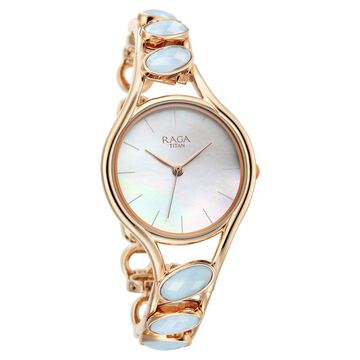 Titan Raga New You Quartz Analog Mother Of Pearl Dial Blue Chalcedony stone strap Watch for Women