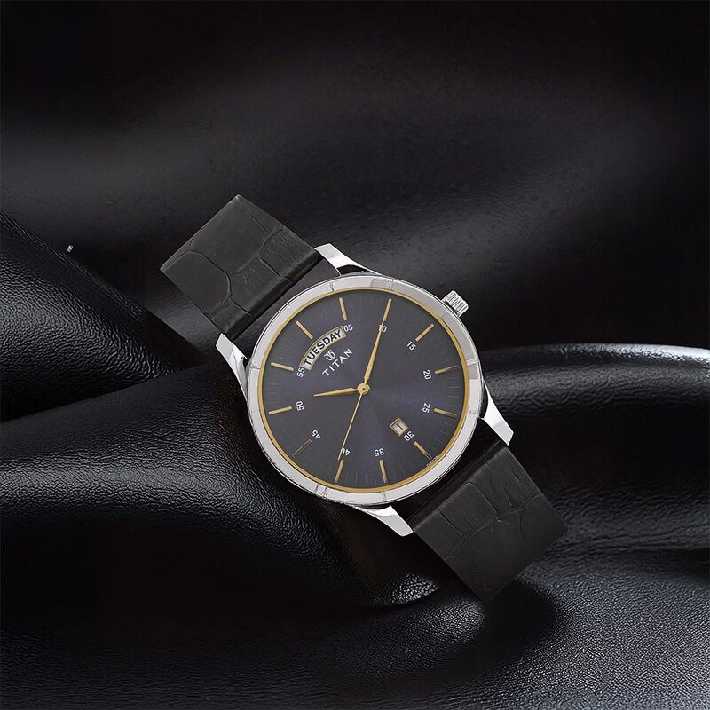 Titan Workwear Blue Dial Analog with Day and Date Leather Strap watch for Men