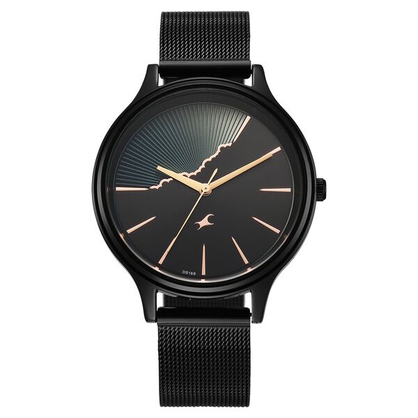Fastrack Style Up Quartz Analog Black Dial Black Colour Stainless Steel Strap Watch For Girls - image number 0