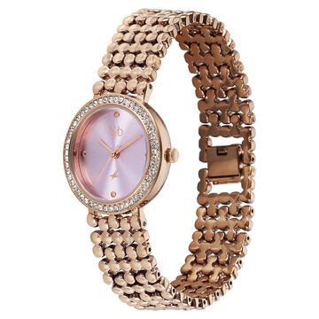 Vyb Iconique By Fastrack Quartz Analog Purple Dial Rose Gold Metal Strap Watch For Girls