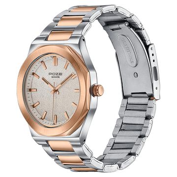 Sonata Poze Quartz Analog Beige Dial Two Toned Colour Stainless Steel Strap Watch For Men
