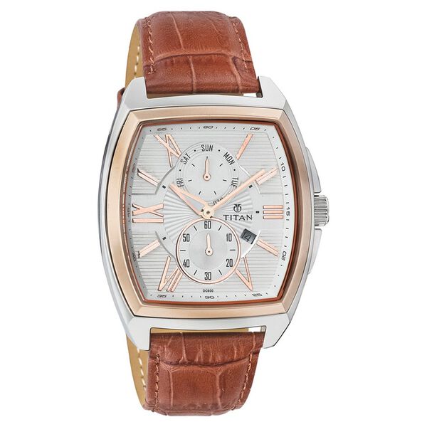 Titan Quartz Analog with Date Silver Dial Leather Strap Watch for Men - image number 0