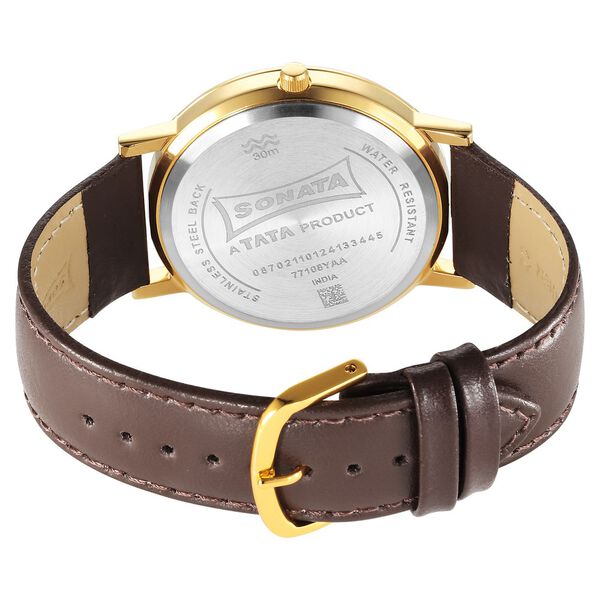 Sonata Utsav Quartz Analog Champagne Dial Leather Strap Watch for Men - image number 3