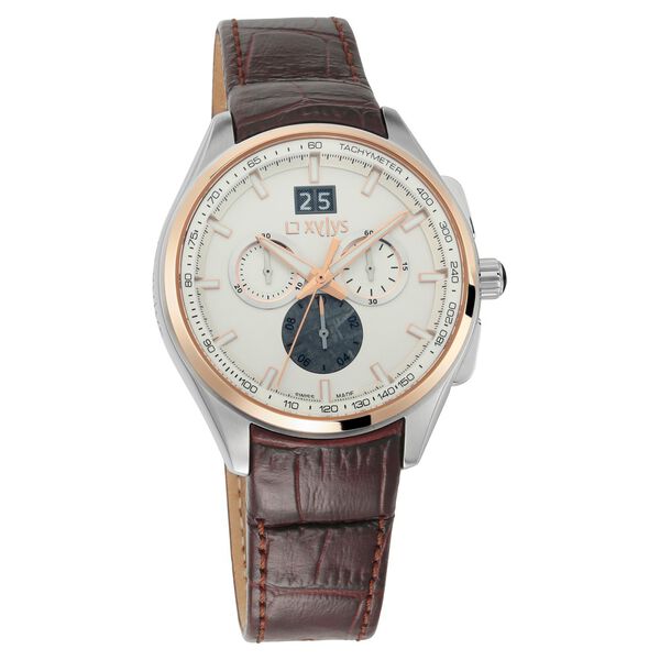 Xylys Swiss Chronograph Brown Leather Strap and Silver Dial Watch For Men - image number 1