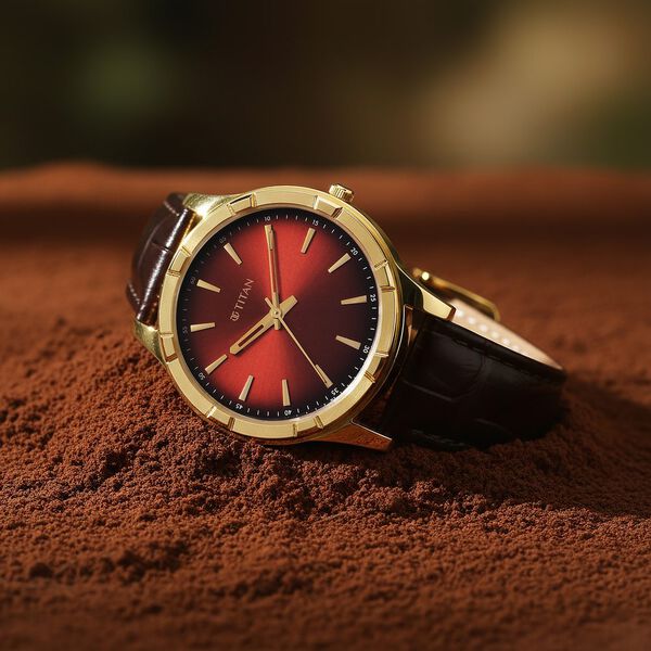 Titan Karishma Festive Analog with Mahogany Brown Dial Brown Leather Strap Watch for Men - image number 0
