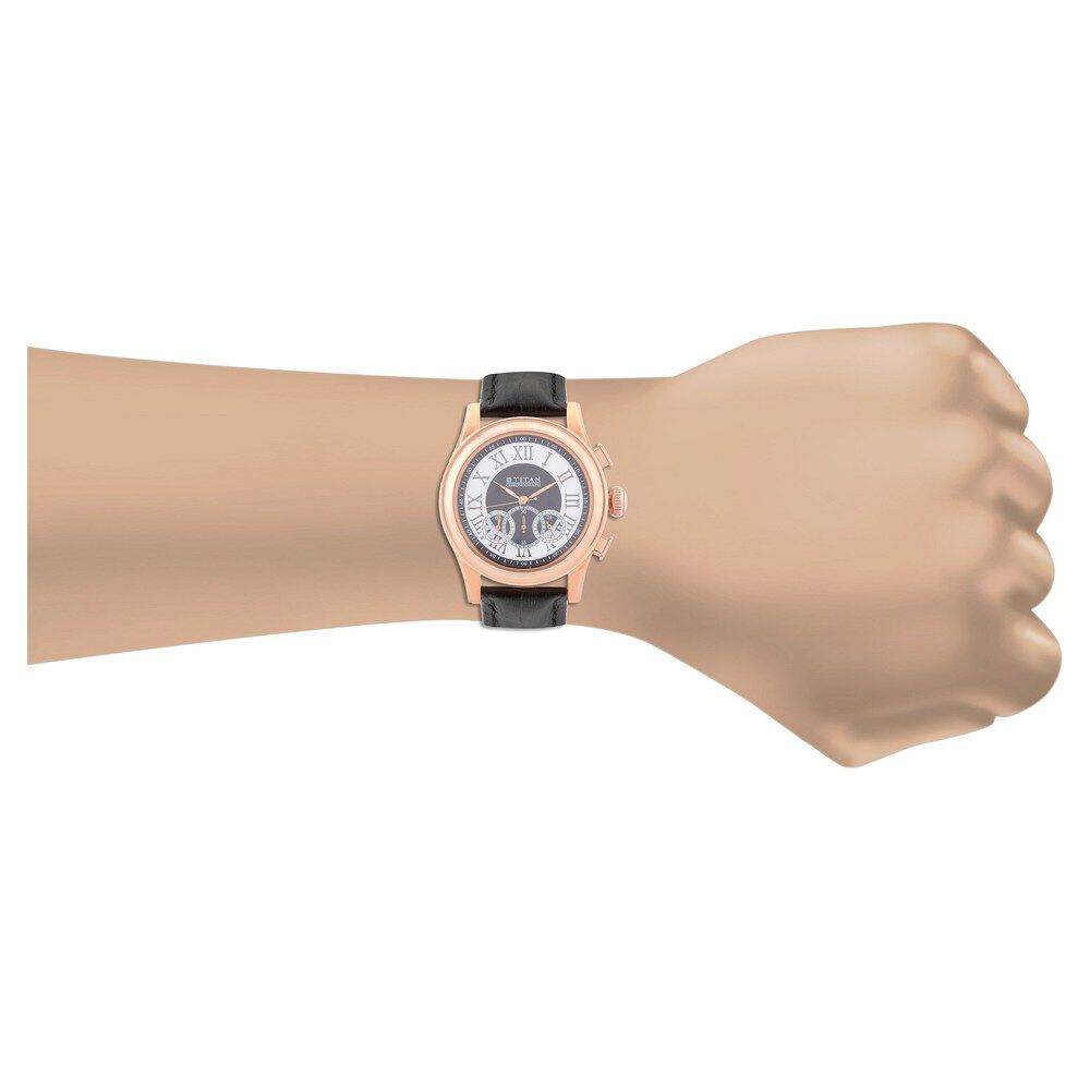 Buy Online Titan Classic Black Dial Chronograph Leather Strap watch for Men nd1562wl01 Titan