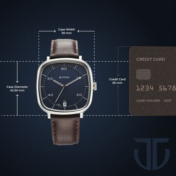 Titan Neo Curve Quartz Analog with Date With Date Blue Dial Brown Leather Strap Watch for Men