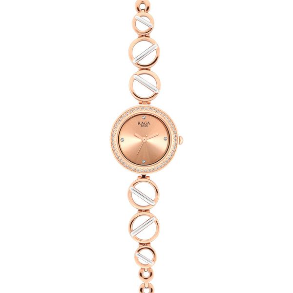 Titan Raga Viva Quartz Analog Rose Gold Dial Two Toned Metal Strap Watch For Women - image number 5