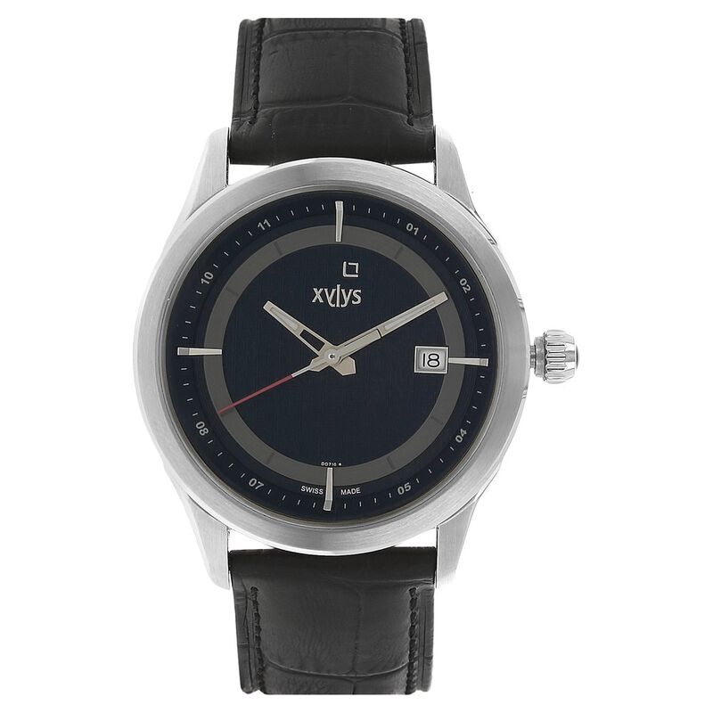 Xylys Swiss Analog with Date Black Leather Strap and Blue Dial Watch For Men