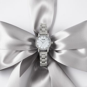 Poze By Sonata Quartz Analog White Mother of Pearl Dial Silver Metal Strap Watch For Women