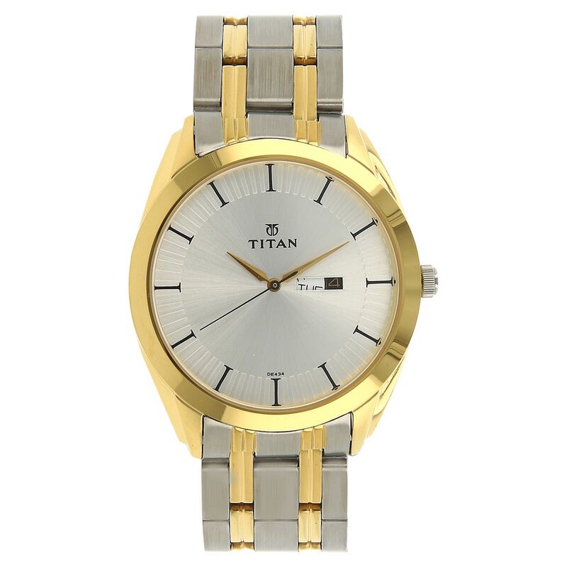 Titan Quartz Analog with Day and Date Silver Dial Stainless Steel Strap Watch for Men