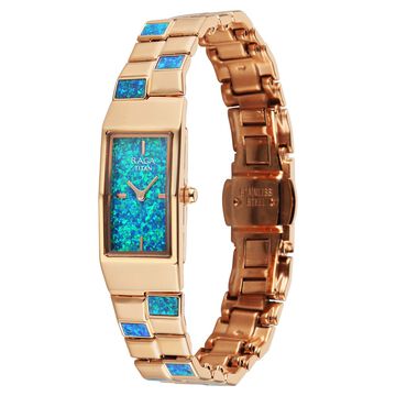 Titan Raga Opalesque Quartz Analog Multicoloured Dial Rose Gold Metal Strap Watch For Women