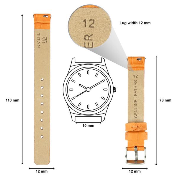 12 mm Orange Genuine Leather Strap for Women - image number 1