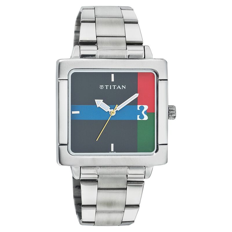 Titan Quartz Analog Black Dial Metal Strap Watch for Men