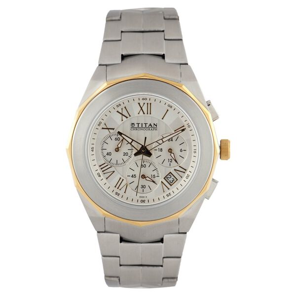Buy Online Titan Quartz Chronograph Silver Dial Stainless Steel