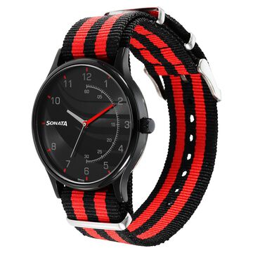 Sonata RPM Black Dial Plastic Strap Watch for Men