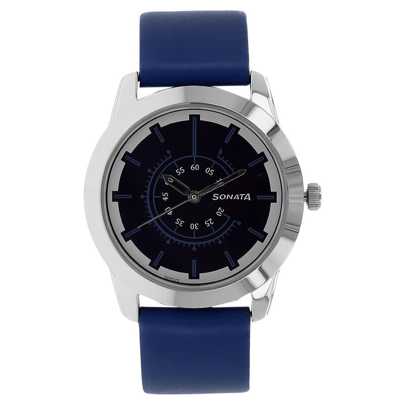 Sonata Quartz Analog Purple Dial Leather Strap Watch for Men