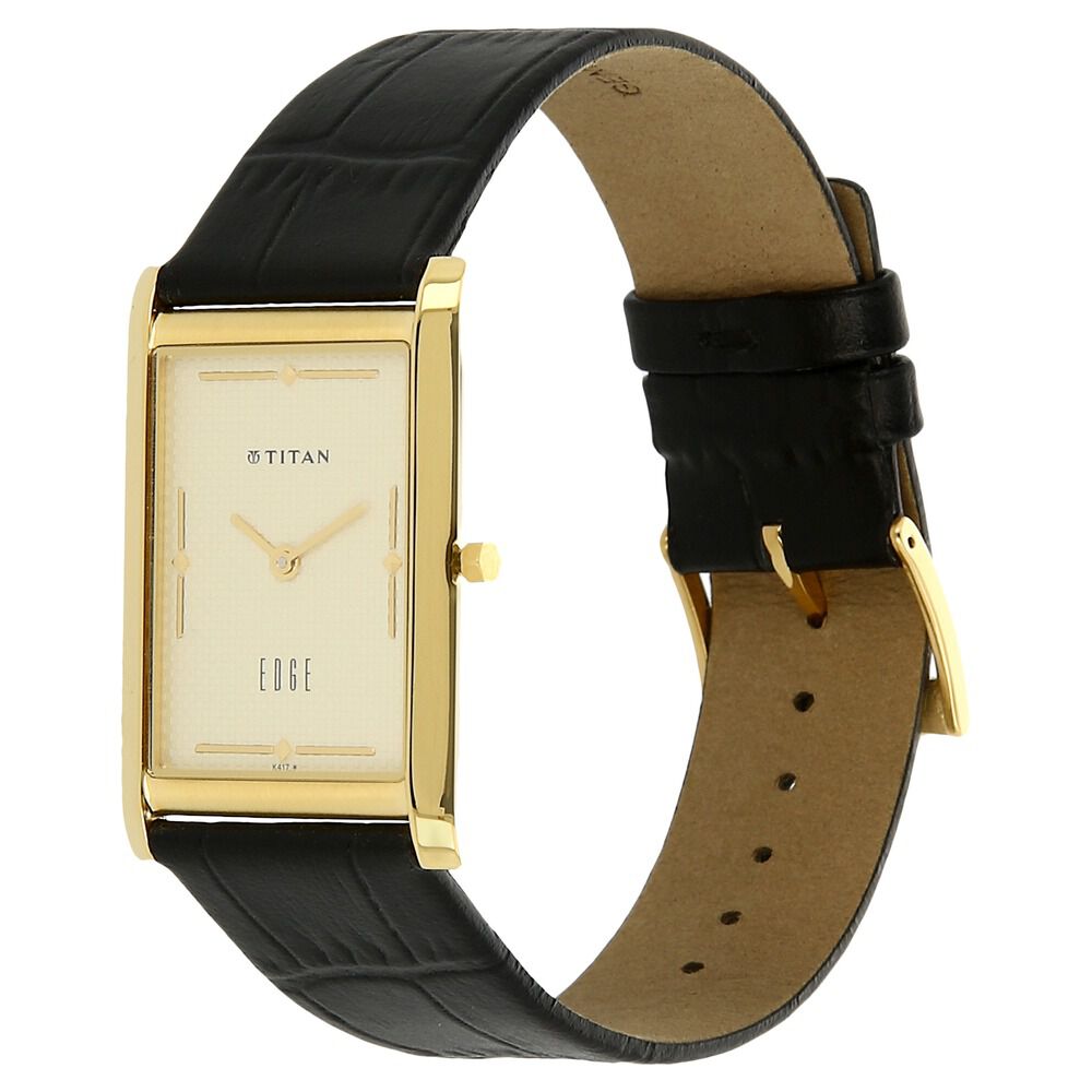 Buy Online Titan Quartz Analog Champagne Dial Leather Strap Watch for Men ns1043yl05 Titan