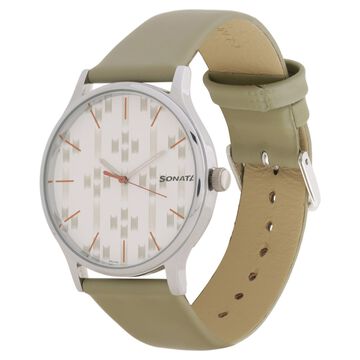 Sonata Knot White Dial Leather Strap Watch for Men