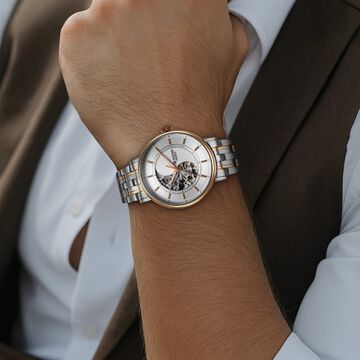 Titan Yin Yang Skeletal Automatic Analog with White Dial Silver and Rose Gold Stainless Steel Strap Watch for Men