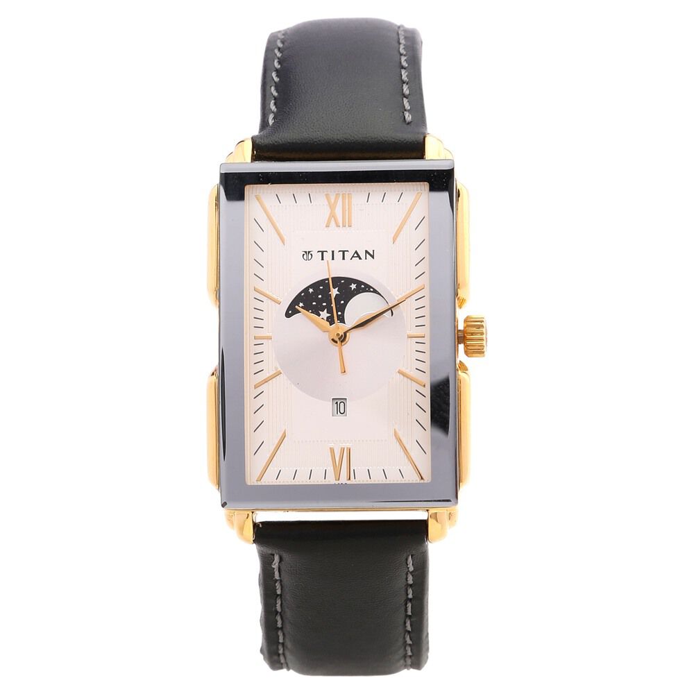 Titan Moonphase Silver Dial Quartz Leather Strap Watch for Men