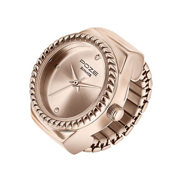 Sonata Poze Quartz Analog Rose Gold Dial Rose Gold Color Stainless Steel Strap Ring Watch For Women - image number 3