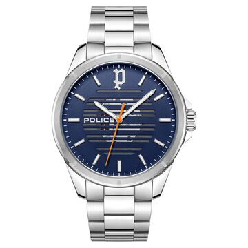 Police Blue Dial Silver Strap Analog Watch for Men