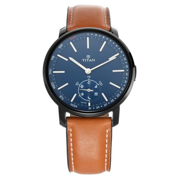 Titan Connected Blue Dial Smart Analog Leather Strap watch for Men - image number 1