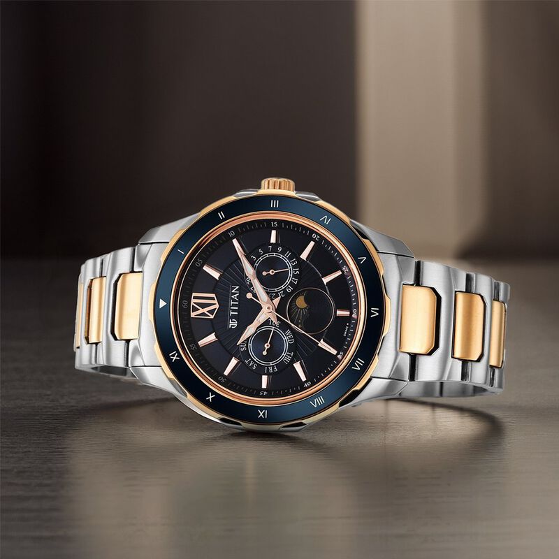 Titan Regalia Premium Blue Dial Quartz Multifunction Stainless Steel Strap watch for Men