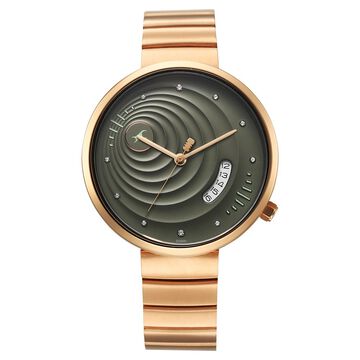 Fastrack Groove Quartz Analog with Date Green Dial Girls Stainless Steel Watch