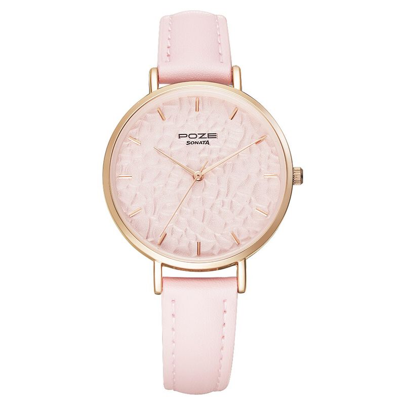 Poze by Sonata Quartz Analog Pink Dial PU Leather Strap Watch for Women