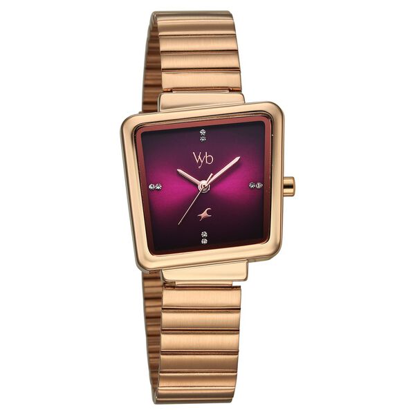 Vyb Striker By Fastrack Quartz Analog Purple Dial Rose Gold Metal Strap Watch For Girls - image number 2