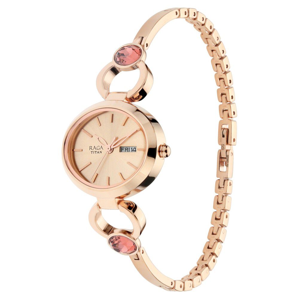 Buy Online Titan Raga Viva Rose Gold Dial Analog with Day and Date Metal Strap Watch for Women ns2621wm01 Titan