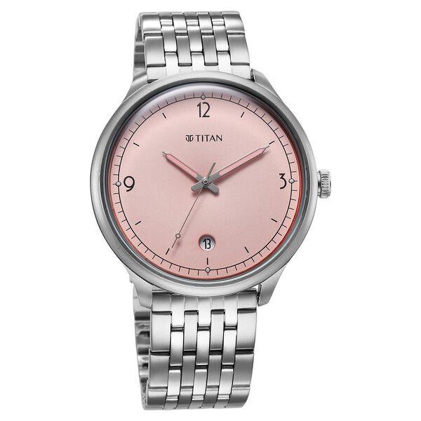 Titan Timeless Treasures Quartz Analog with Date Pink Dial With Silver Color Stainless Steel Strap Watch For Men - image number 1