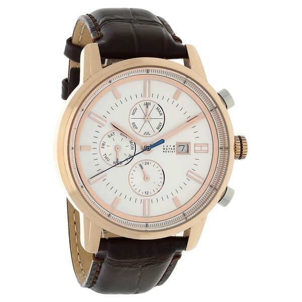 Tommy Hilfiger Quartz Multifunction Silver Dial Leather Strap Watch for Men - image number 1
