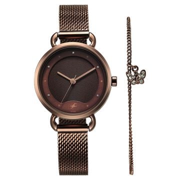Fastrack Pulse Quartz Analog Brown Dial Stainless Steel Strap Watch for Girls
