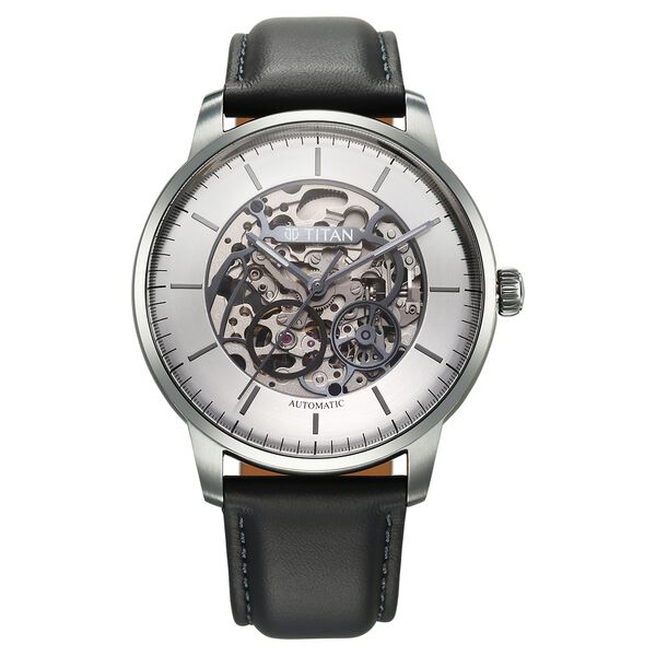 Titan Automatic Color Upgrade Silver Dial Grey Leather Strap Watch For Men - image number 0