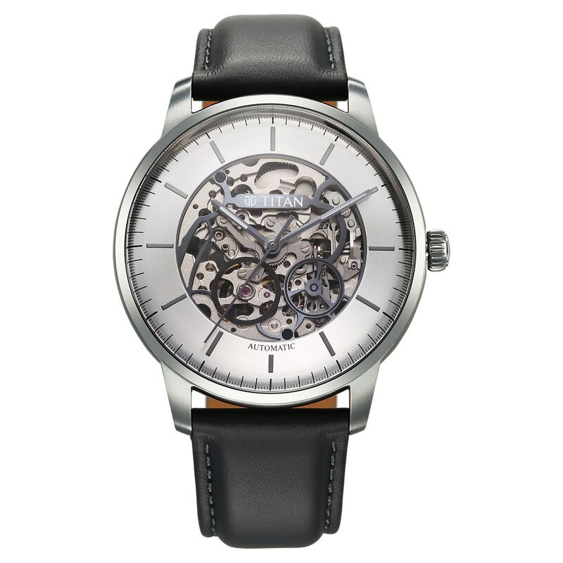 Titan Automatic Color Upgrade Silver Dial Grey Leather Strap Watch For Men