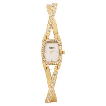 Titan Quartz Analog White Dial Stainless Steel Strap Watch for Women