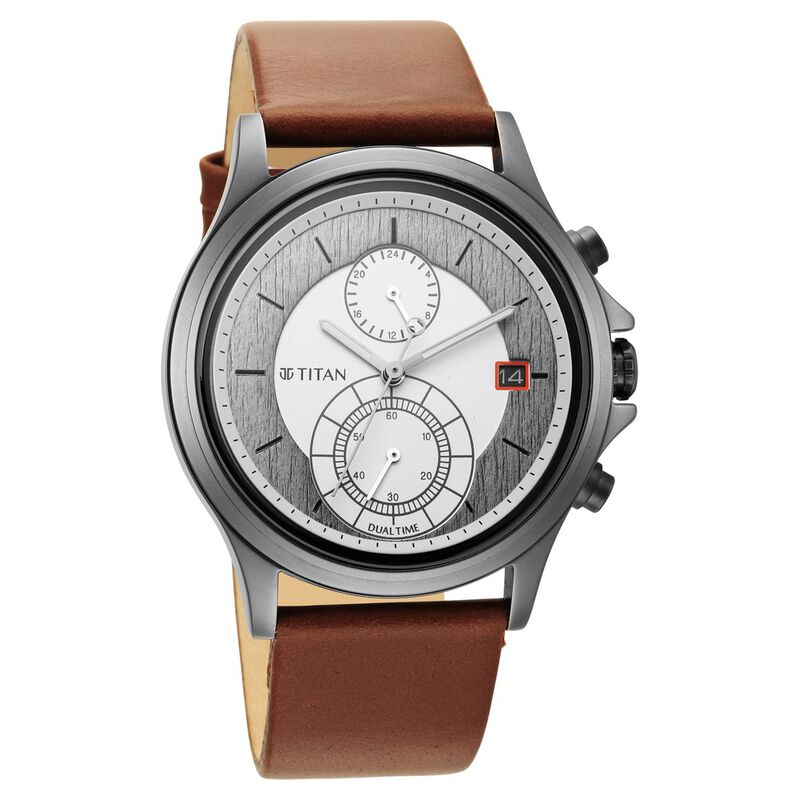 Titan Workwear Silver Dual Time Quartz Leather Strap watch for Men - image number 0